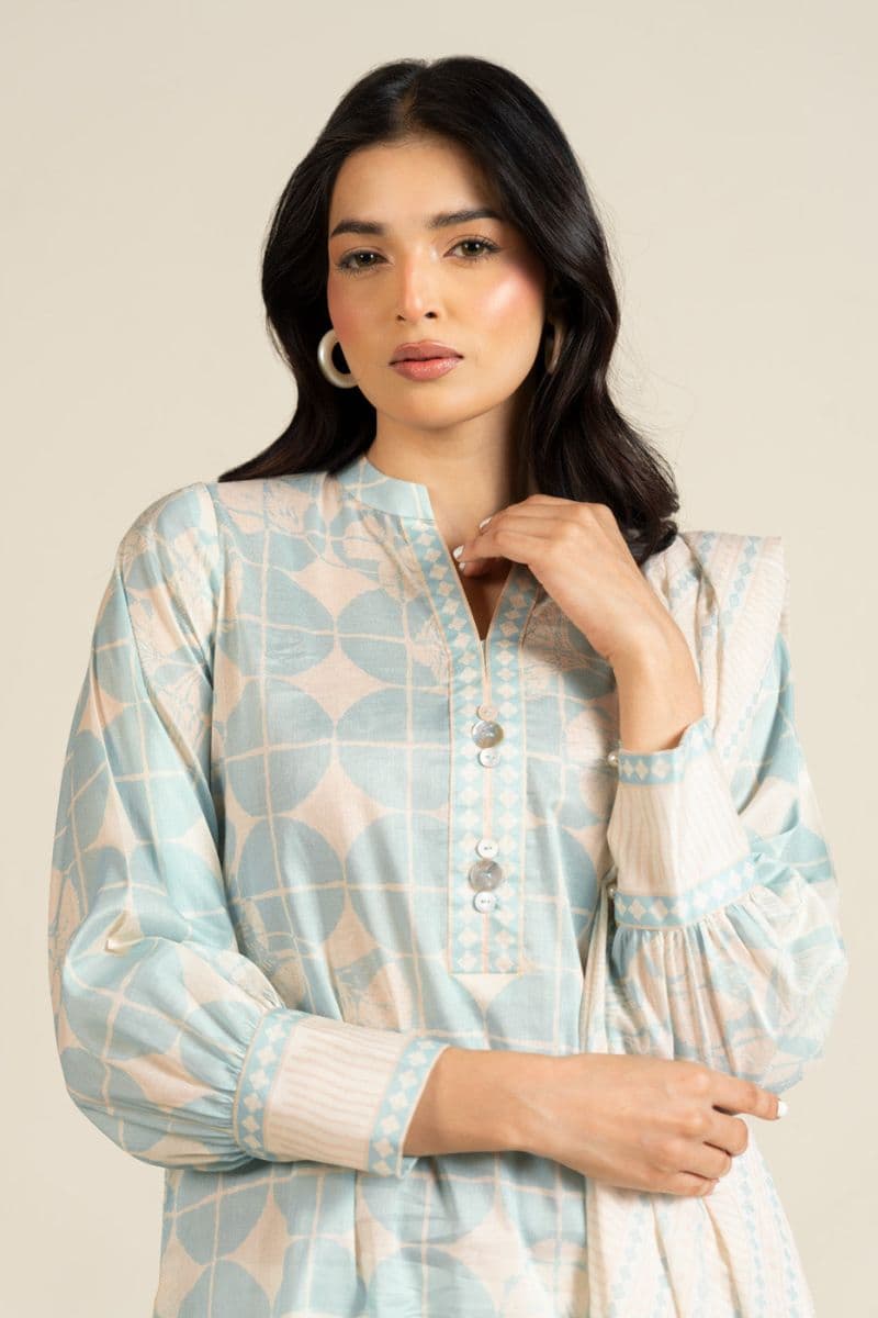 Sky Blue Printed Lawn 3 Piece Unstitched Suit thumbnail