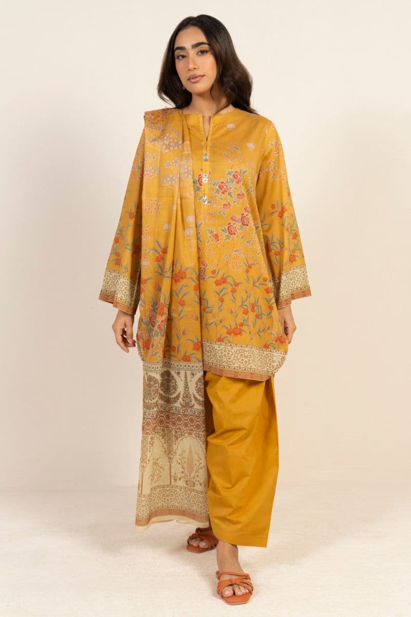 Yellow Printed Lawn 3 Piece Unstitched Suit thumbnail