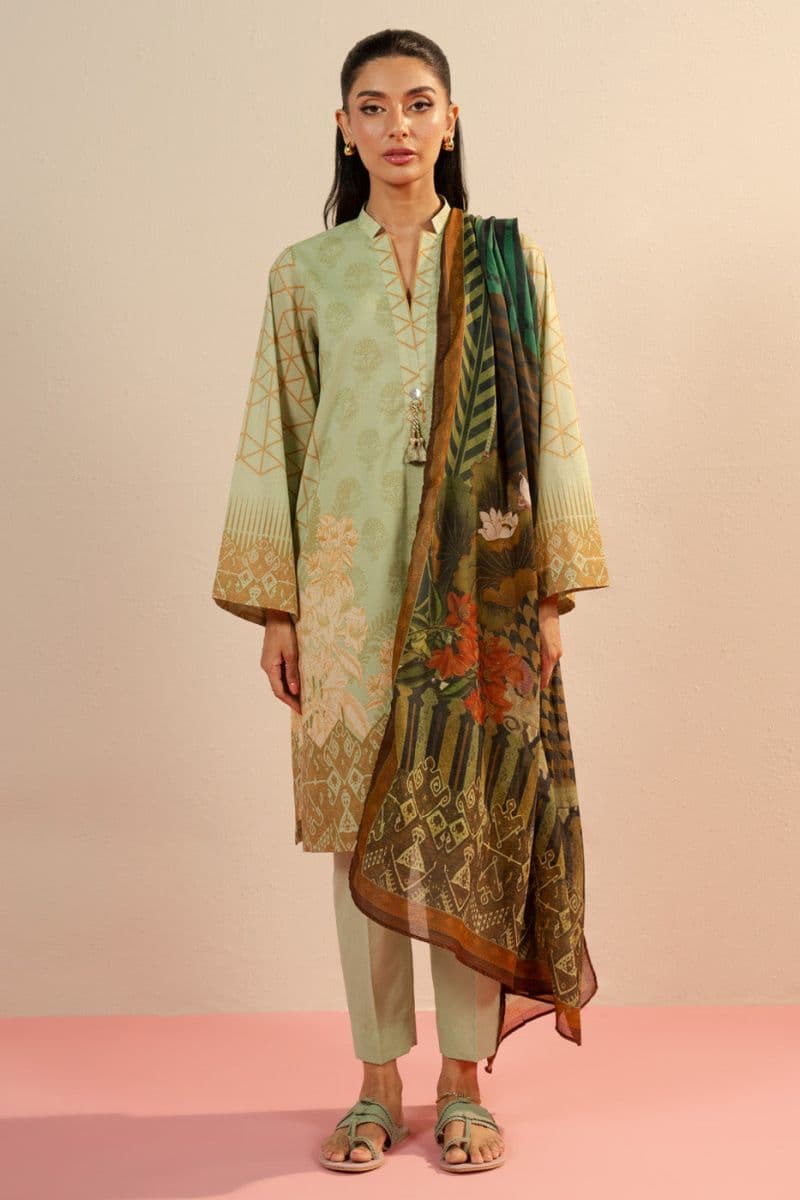 Light Green Printed Lawn 3 Piece Unstitched Suit thumbnail