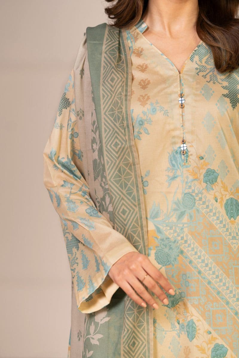 Beige Printed Lawn 3 Piece Unstitched Suit thumbnail