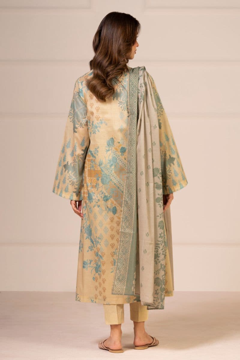 Beige Printed Lawn 3 Piece Unstitched Suit thumbnail