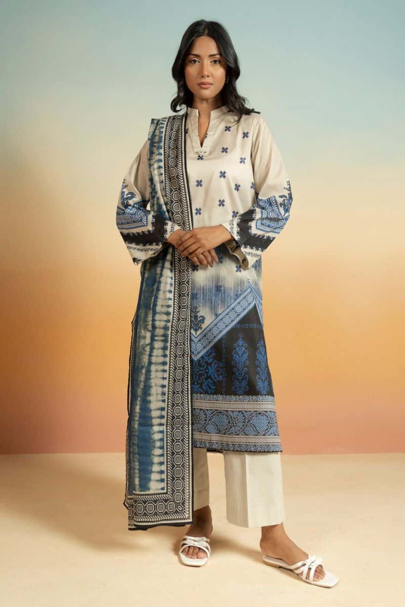 Blue Printed Lawn 3 Piece Unstitched Suit