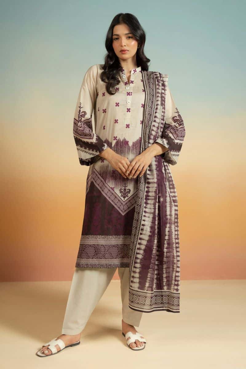 Purple Printed Lawn 3 Piece Unstitched Suit