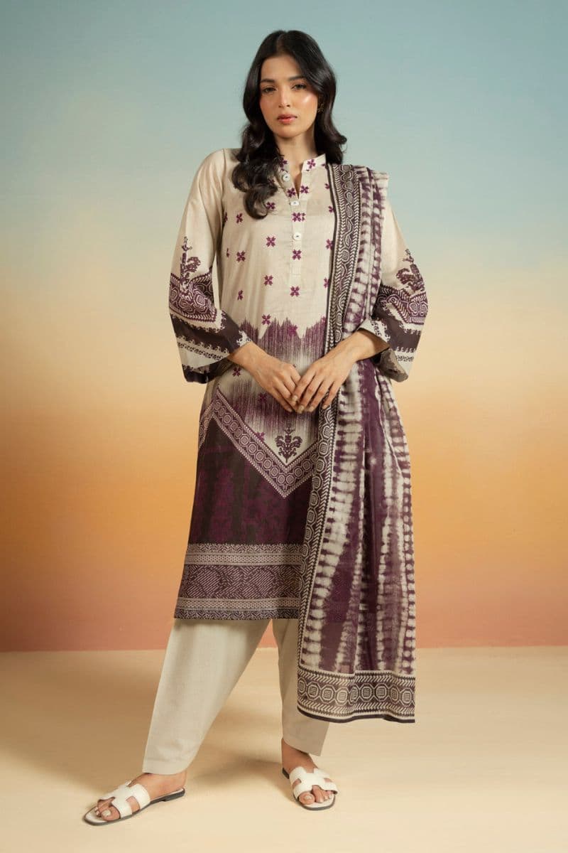 Purple Printed Lawn 3 Piece Unstitched Suit thumbnail
