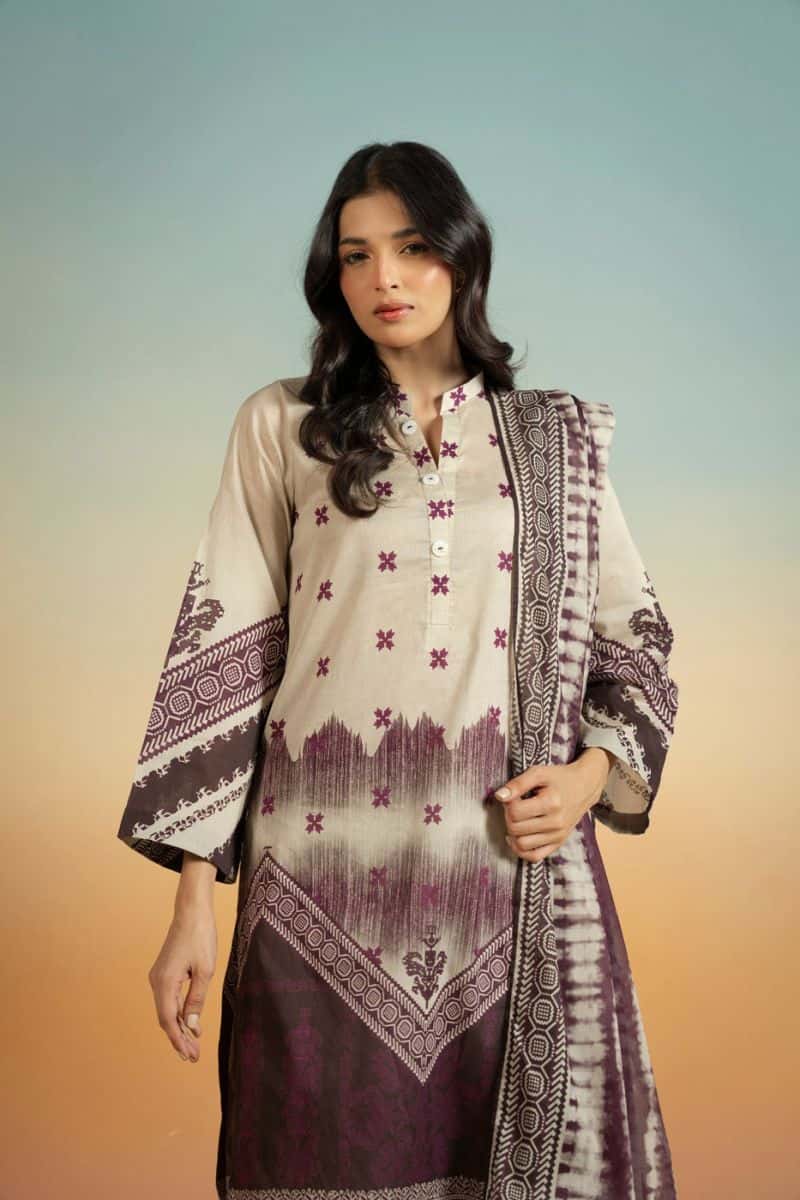 Purple Printed Lawn 3 Piece Unstitched Suit - alternate view