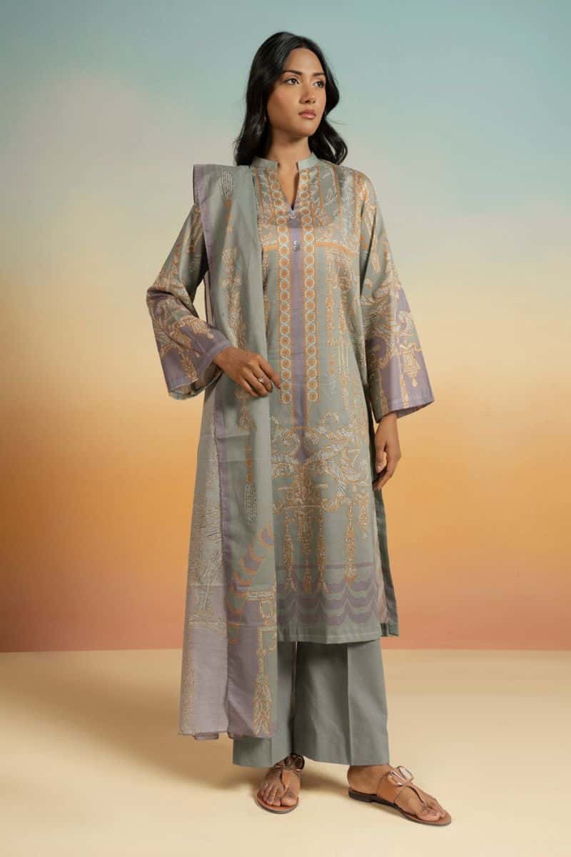 Sage Green Printed Lawn 3 Piece Unstitched Suit