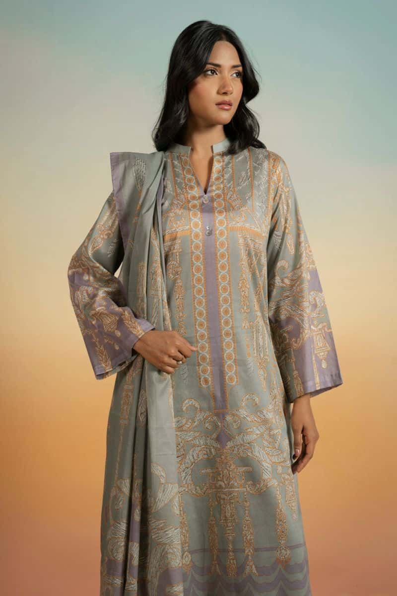 Sage Green Printed Lawn 3 Piece Unstitched Suit - alternate view