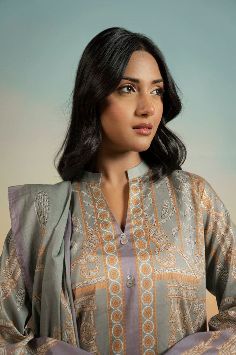 Sage Green Printed Lawn 3 Piece Unstitched Suit thumbnail