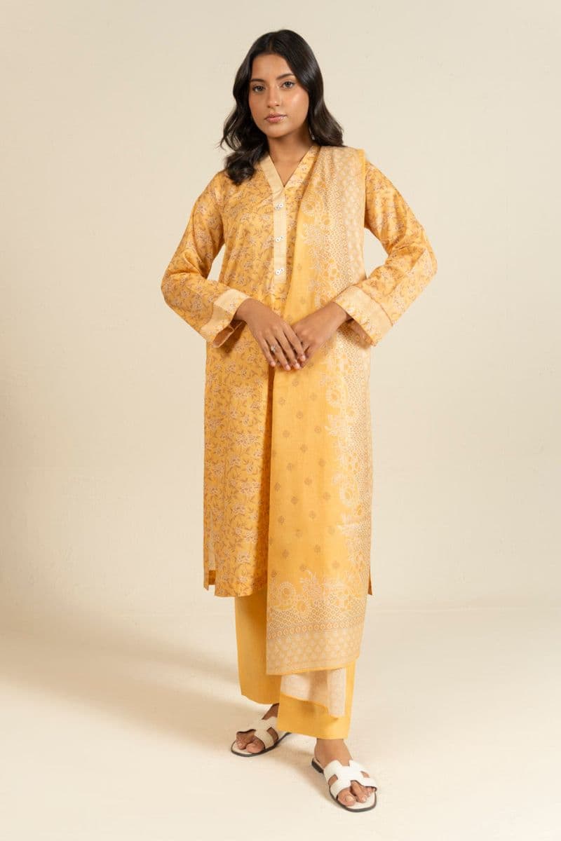 Light Orange Printed Lawn 3 Piece Unstitched Suit thumbnail