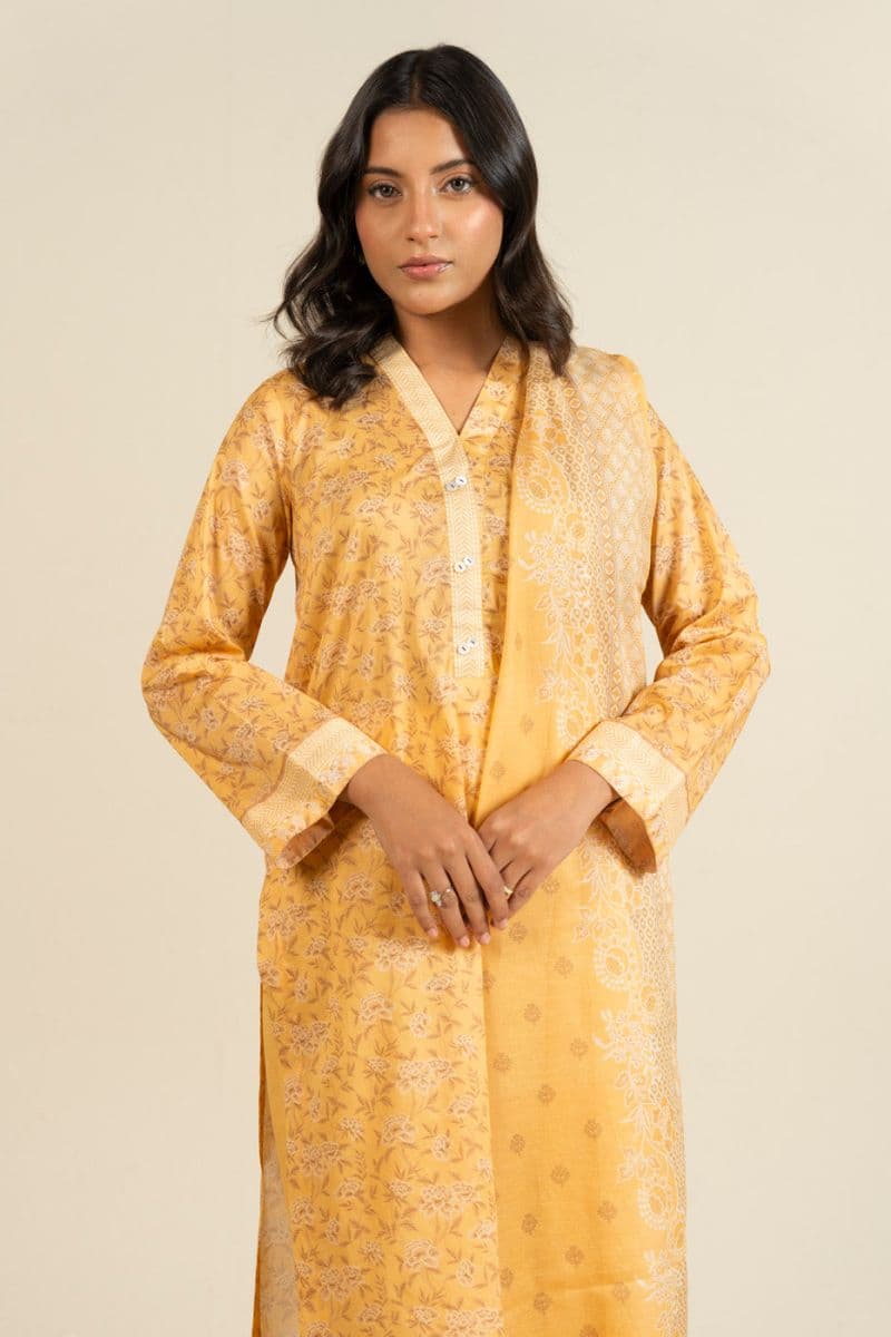 Light Orange Printed Lawn 3 Piece Unstitched Suit thumbnail