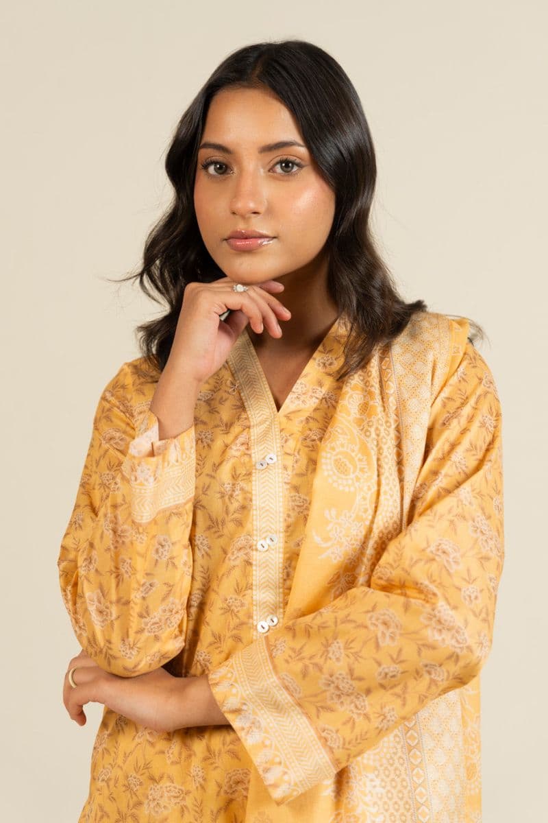 Light Orange Printed Lawn 3 Piece Unstitched Suit thumbnail