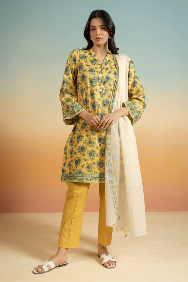 Yellow Printed Lawn 3 Piece Unstitched Suit thumbnail