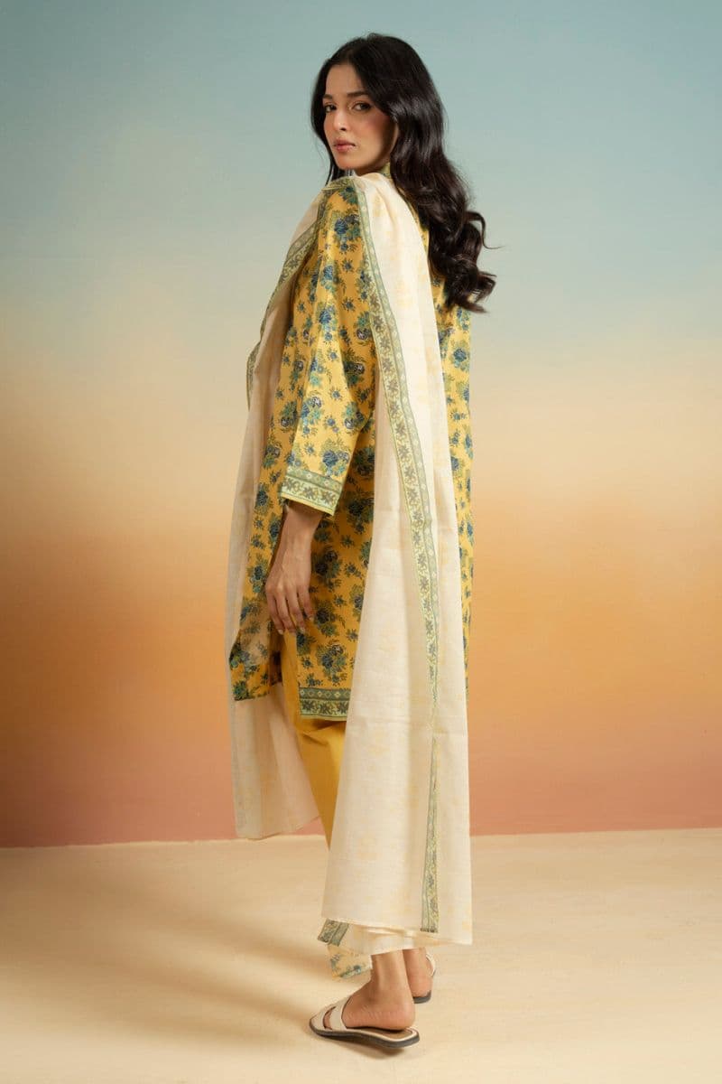 Yellow Printed Lawn 3 Piece Unstitched Suit thumbnail