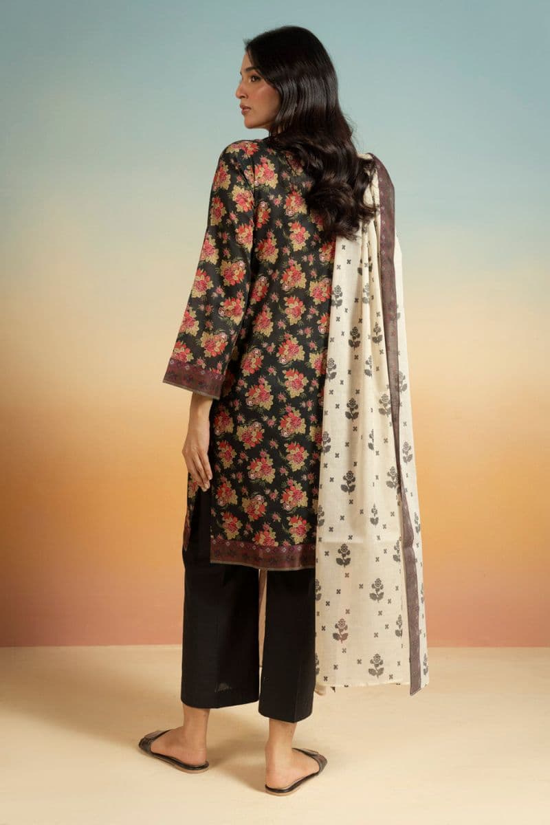Black Printed Lawn 3 Piece Unstitched Suit thumbnail