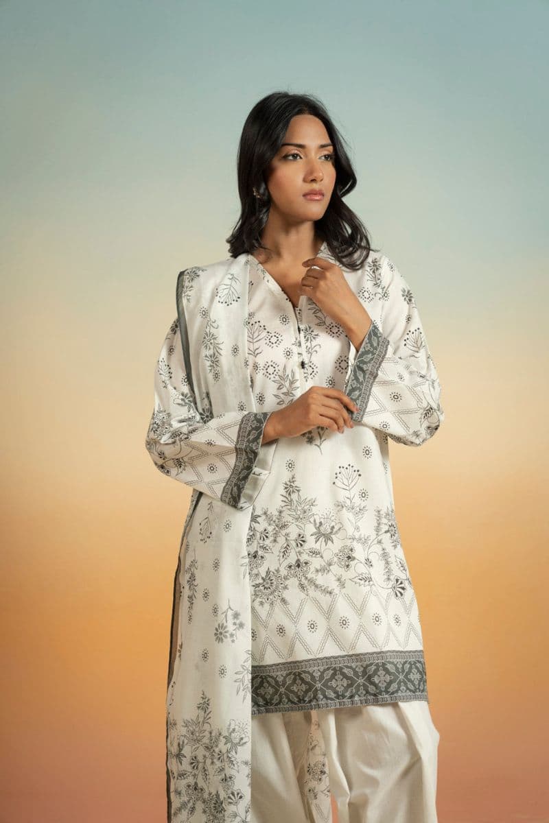 Off White Printed Lawn 3 Piece Unstitched Suit thumbnail