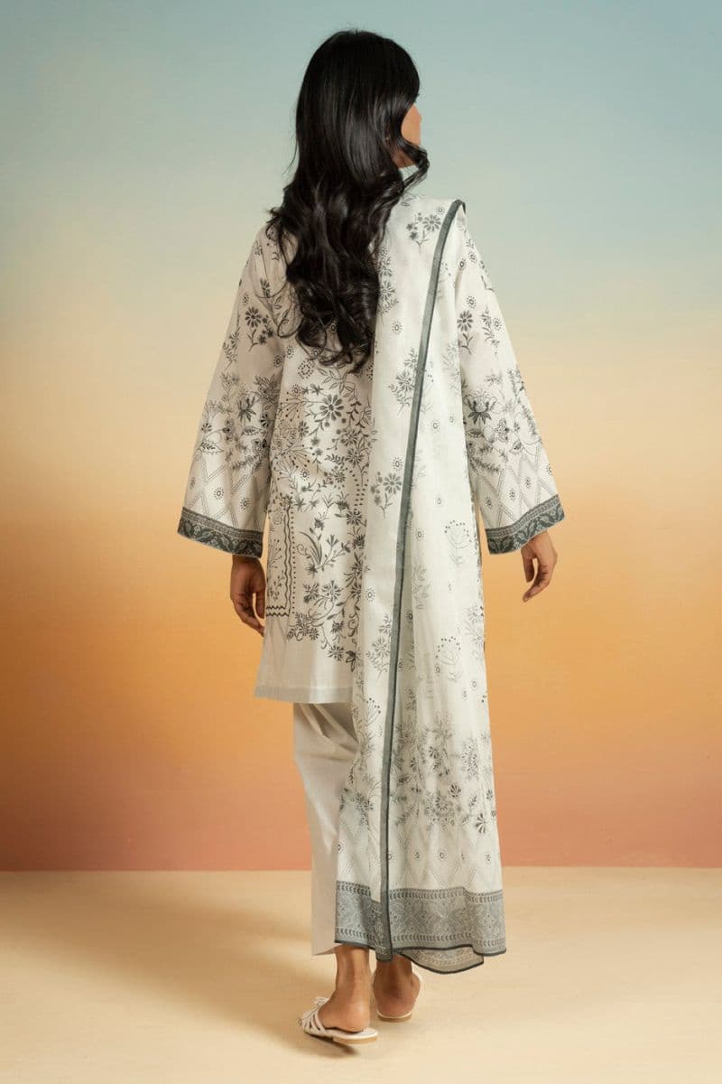 Off White Printed Lawn 3 Piece Unstitched Suit thumbnail
