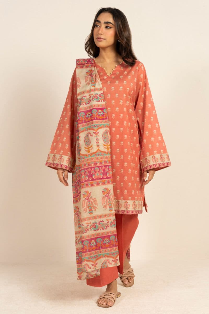 Peach Printed Lawn 3 Piece Unstitched Suit thumbnail