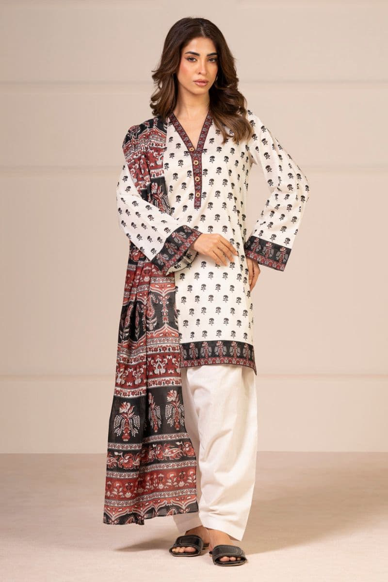 Off White Printed Lawn 3 Piece Unstitched Suit thumbnail