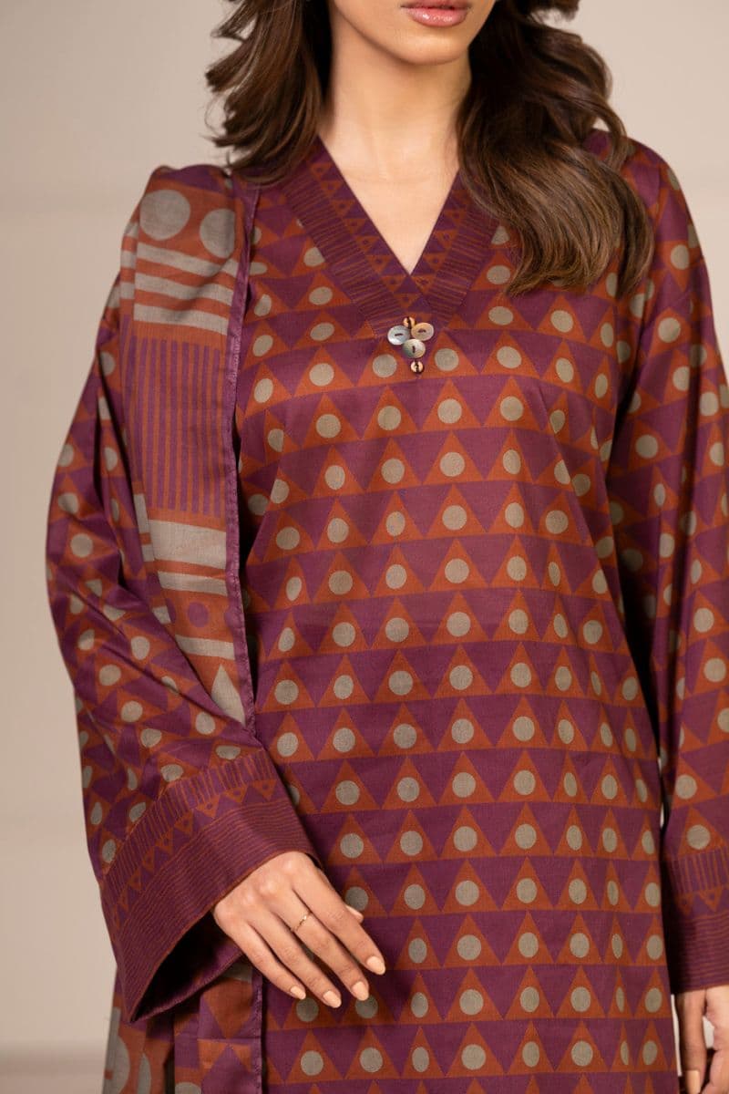 Rust Printed Lawn 3 Piece Unstitched Suit thumbnail