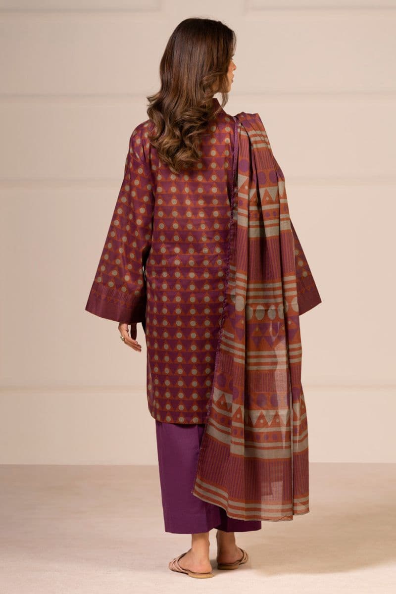 Rust Printed Lawn 3 Piece Unstitched Suit thumbnail