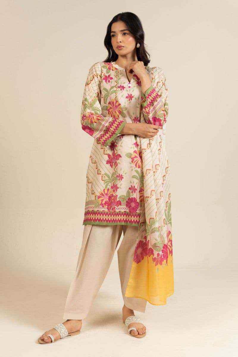 Off White Printed Lawn 3 Piece Unstitched Suit thumbnail