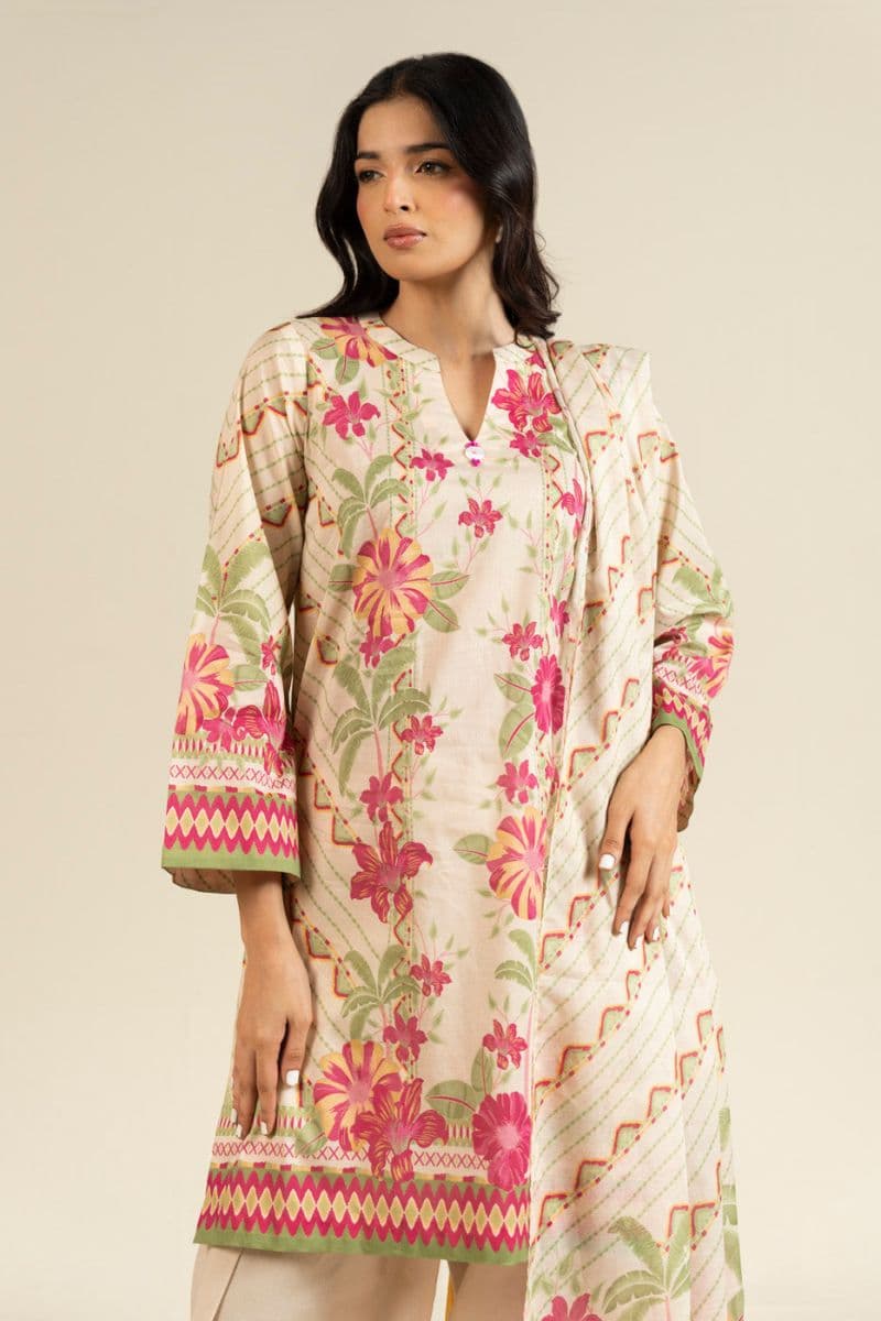 Off White Printed Lawn 3 Piece Unstitched Suit thumbnail