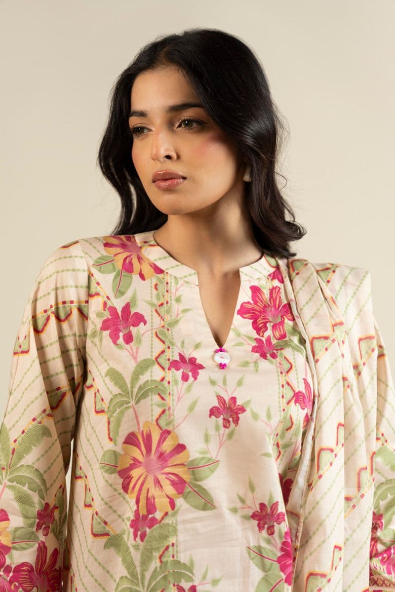 Off White Printed Lawn 3 Piece Unstitched Suit thumbnail