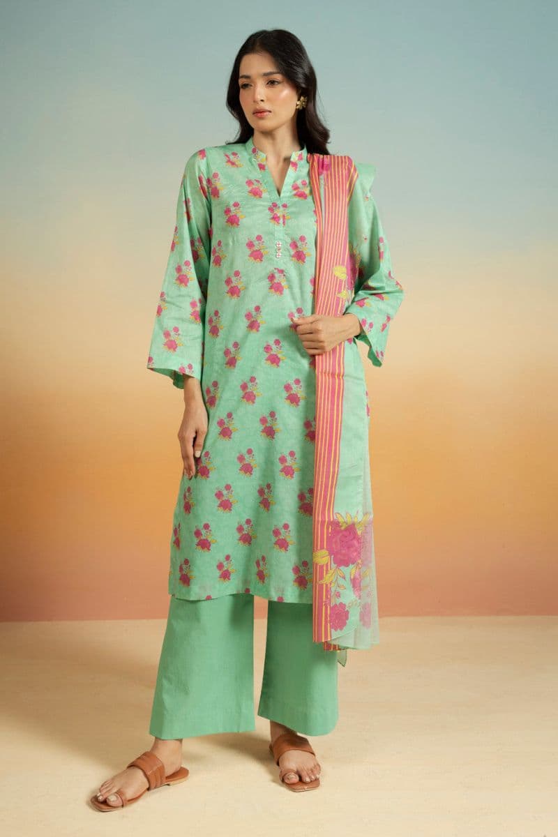 Turquoise Printed Lawn 3 Piece Unstitched Suit thumbnail