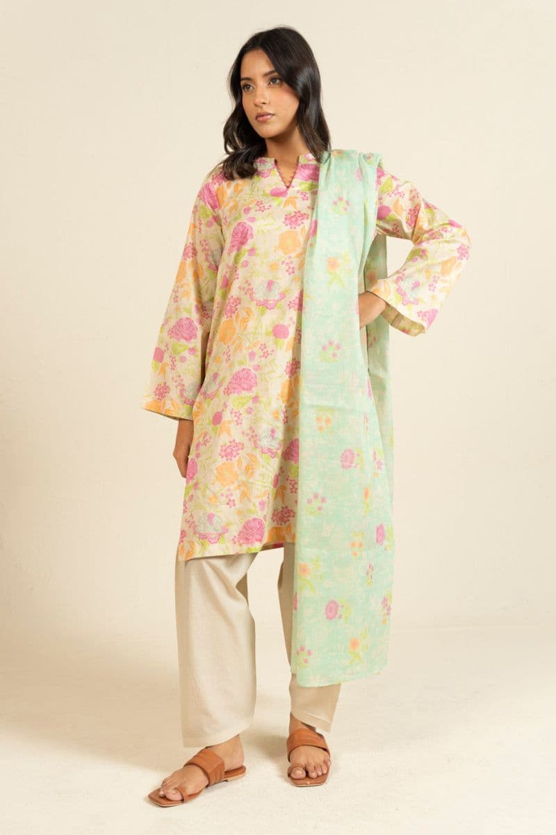 Off White Printed Lawn 3 Piece Unstitched Suit thumbnail