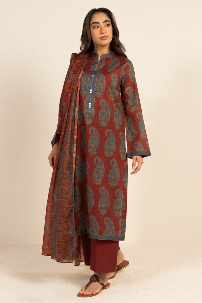Maroon Printed Lawn 3 Piece Unstitched Suit thumbnail