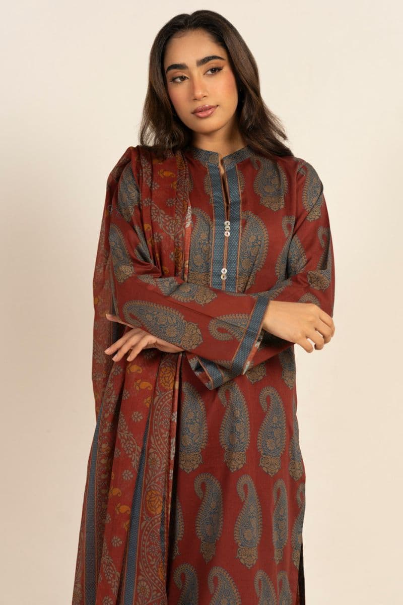 Maroon Printed Lawn 3 Piece Unstitched Suit thumbnail