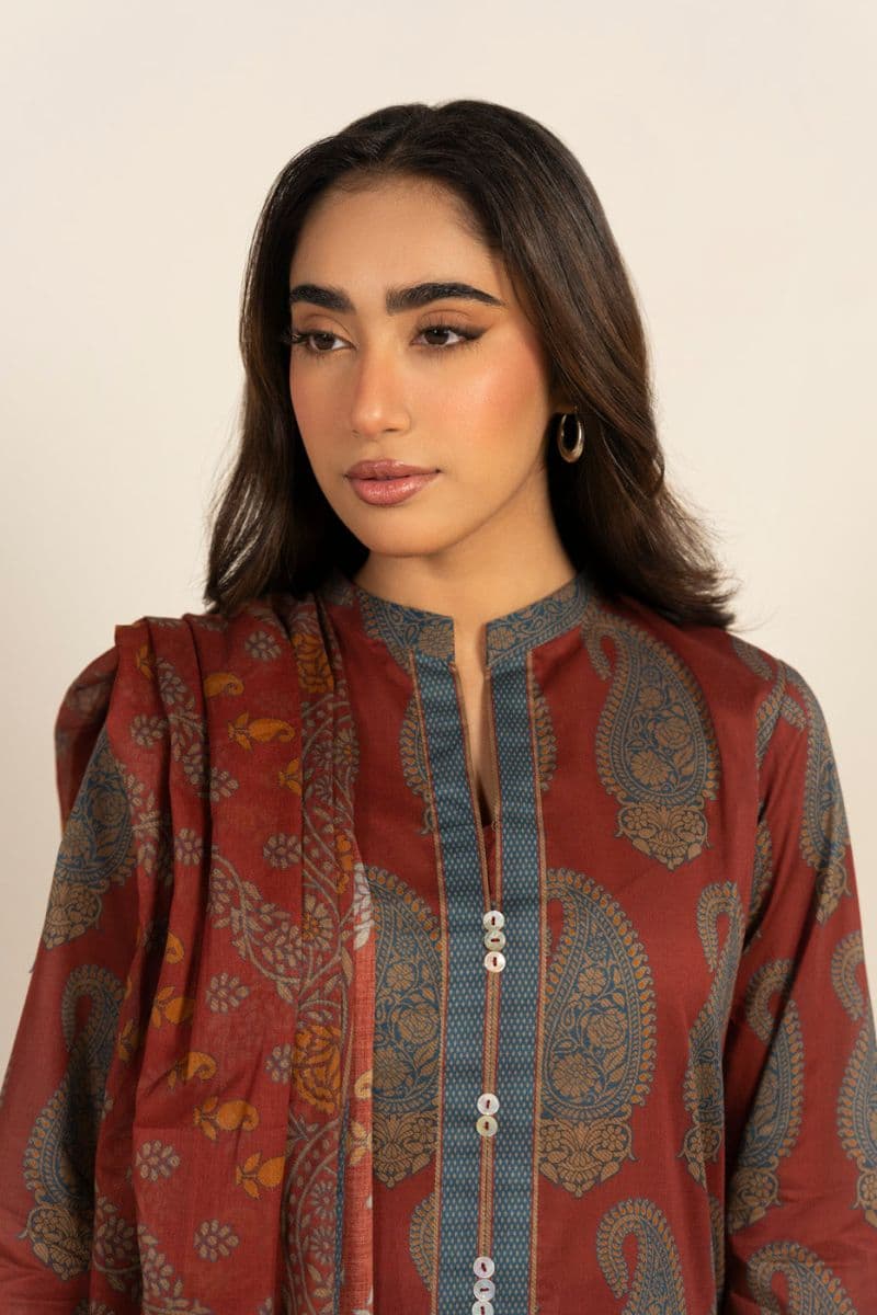 Maroon Printed Lawn 3 Piece Unstitched Suit thumbnail