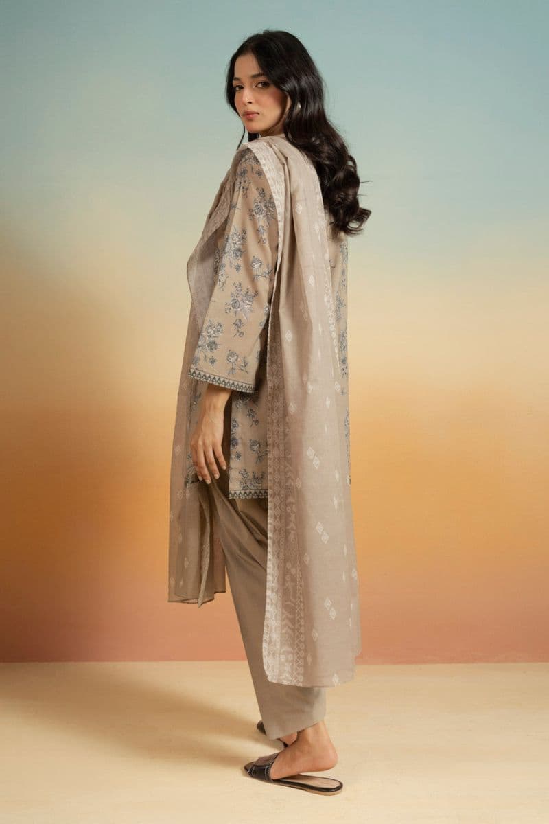 Beige Printed Lawn 3 Piece Unstitched Suit thumbnail