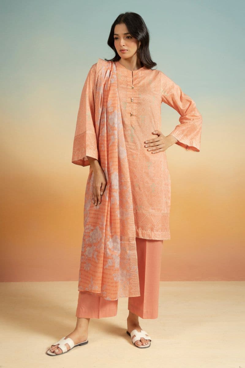 Peach Printed Lawn 3 Piece Unstitched Suit thumbnail