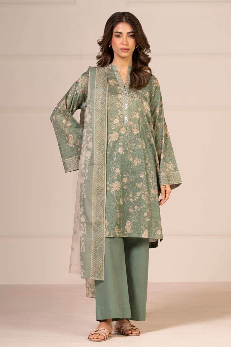 Green Printed Lawn 3 Piece Unstitched Suit thumbnail