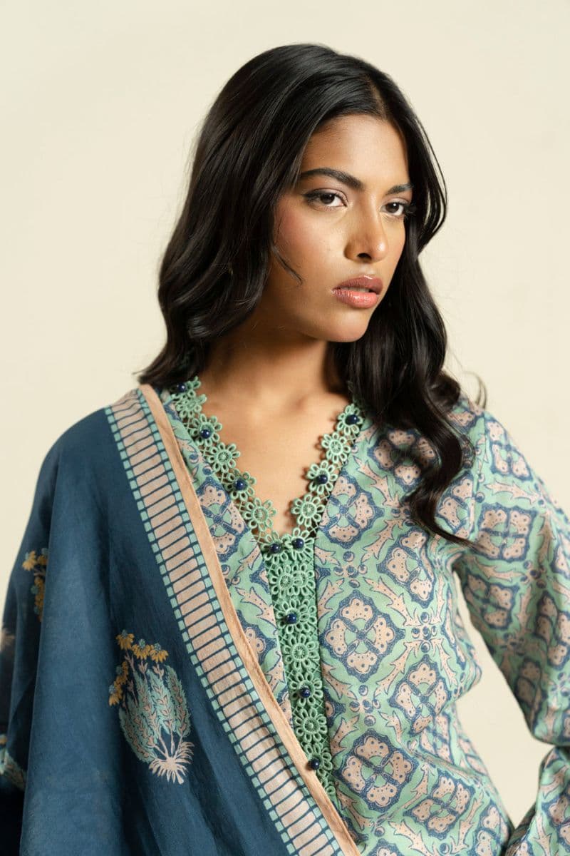 Turquoise Printed Lawn 2 Piece Dupatta thumbnail