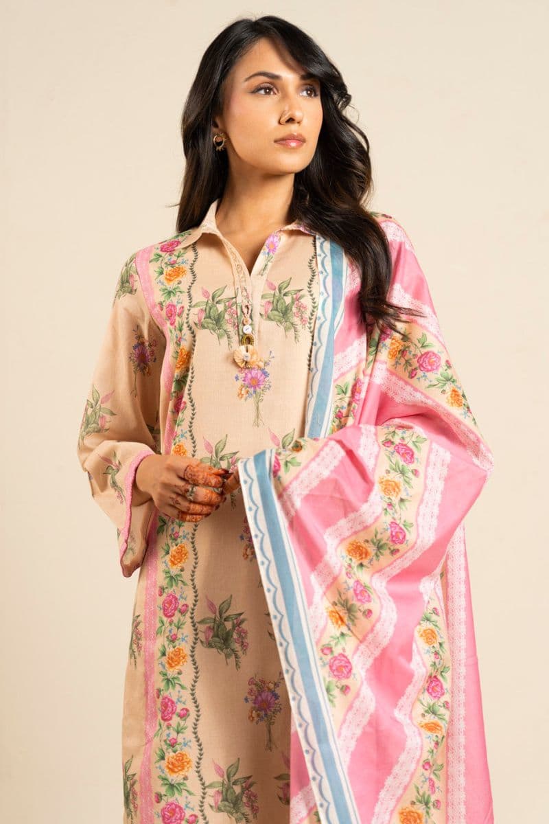Beige Printed Lawn 2 Piece Dupatta thumbnail