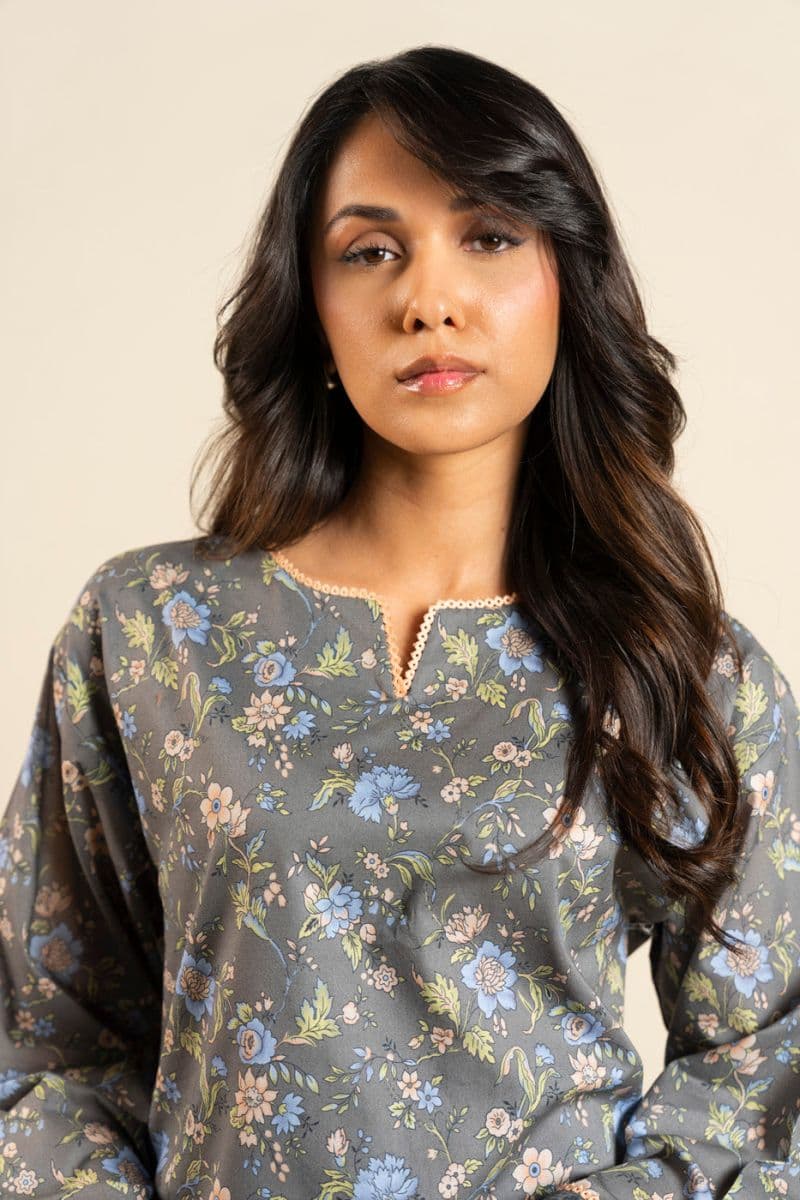 Grey Printed Lawn 2 Piece Unstitched Suit thumbnail