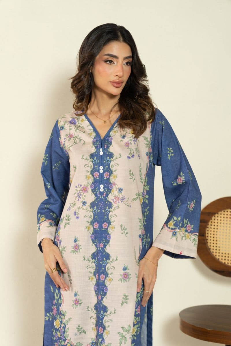 Blue Printed Khaddar 2 Piece Ready-to-Wear Suit thumbnail