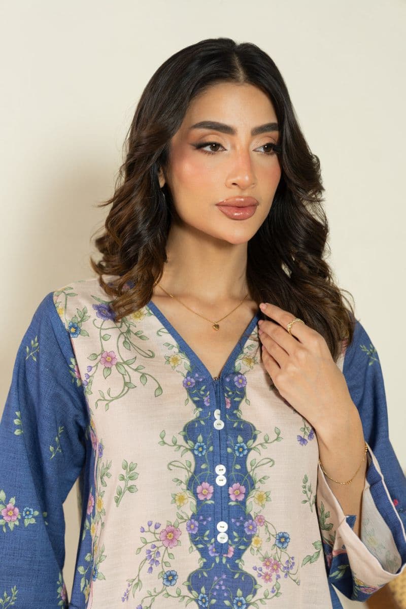 Blue Printed Khaddar 2 Piece Ready-to-Wear Suit thumbnail