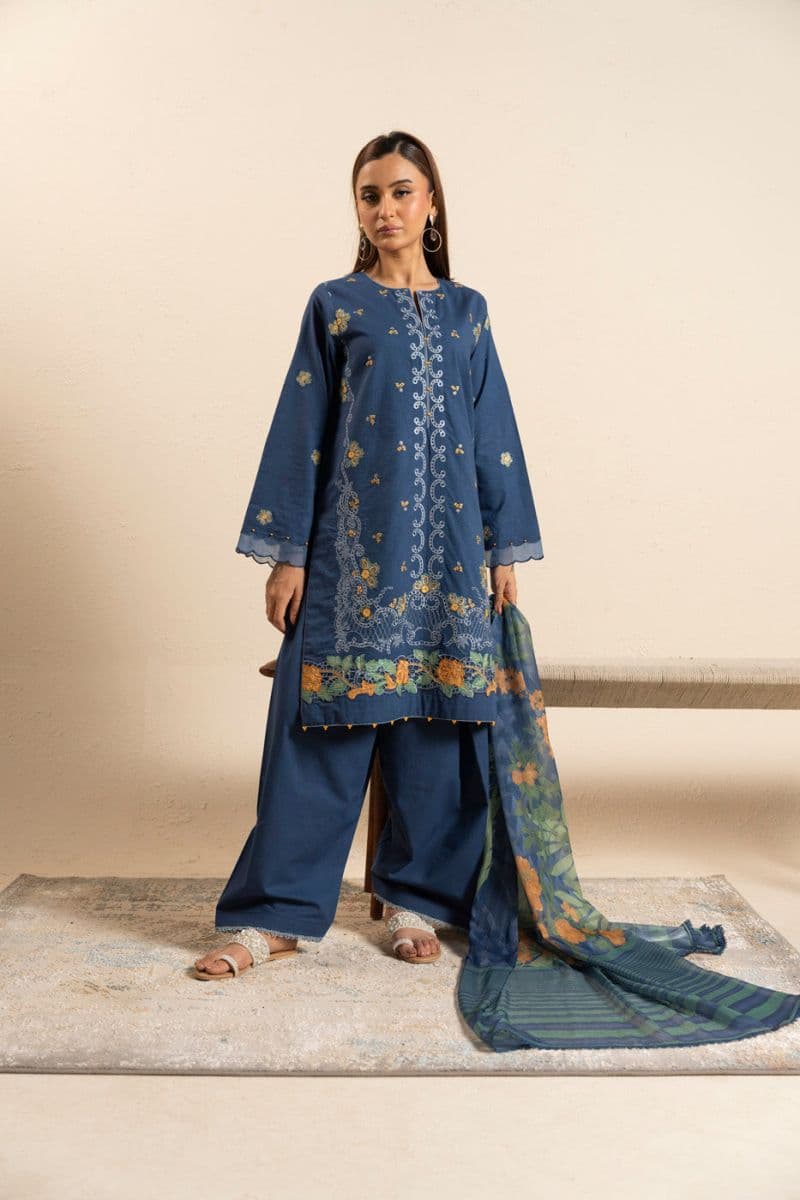 Navy Blue Embroidered Lawn 3 Piece Unstitched Suit thumbnail