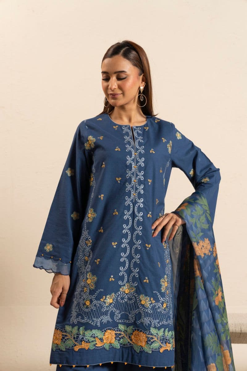 Navy Blue Embroidered Lawn 3 Piece Unstitched Suit thumbnail
