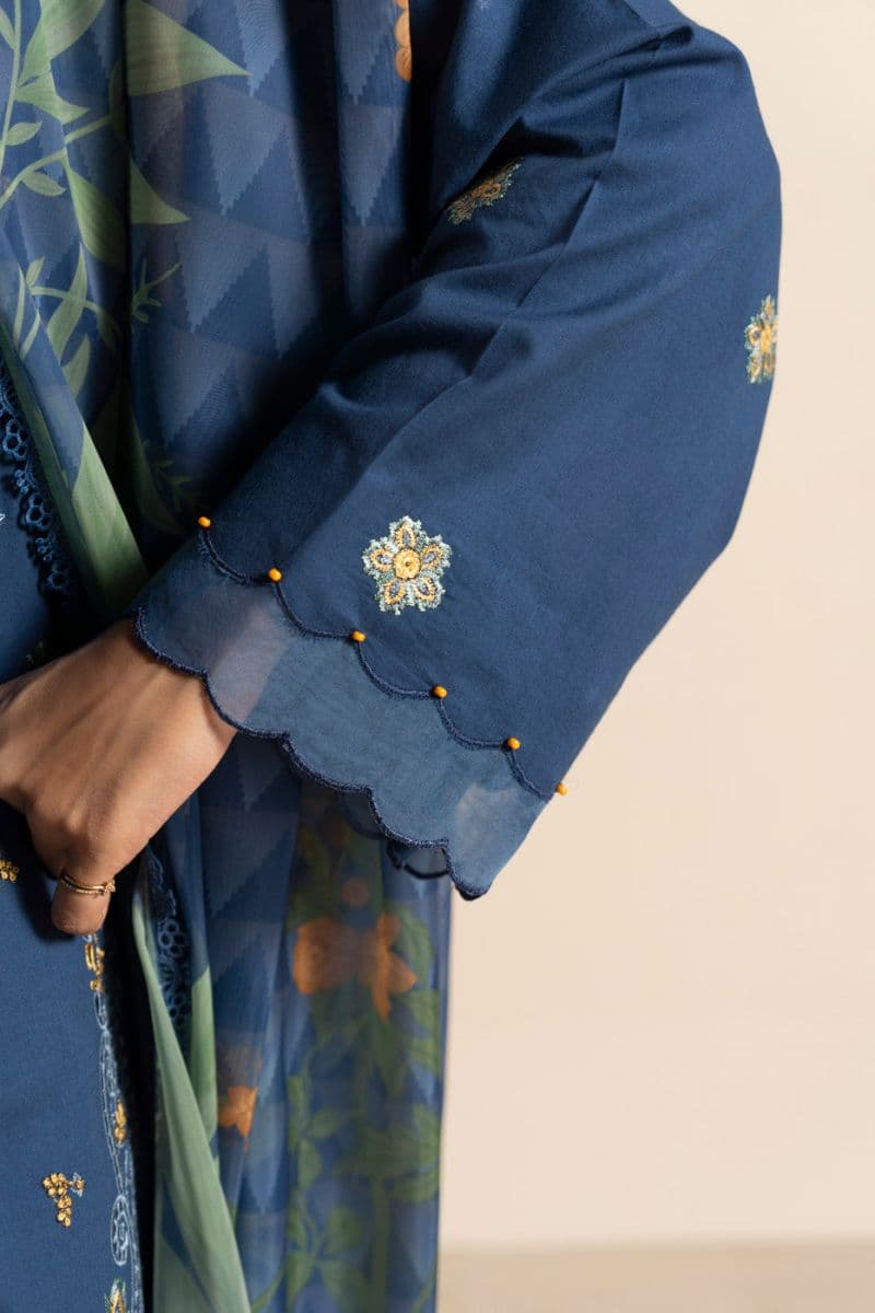 Navy Blue Embroidered Lawn 3 Piece Unstitched Suit thumbnail
