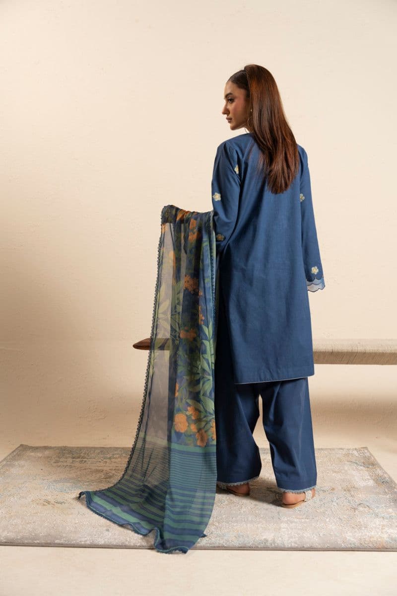 Navy Blue Embroidered Lawn 3 Piece Unstitched Suit thumbnail