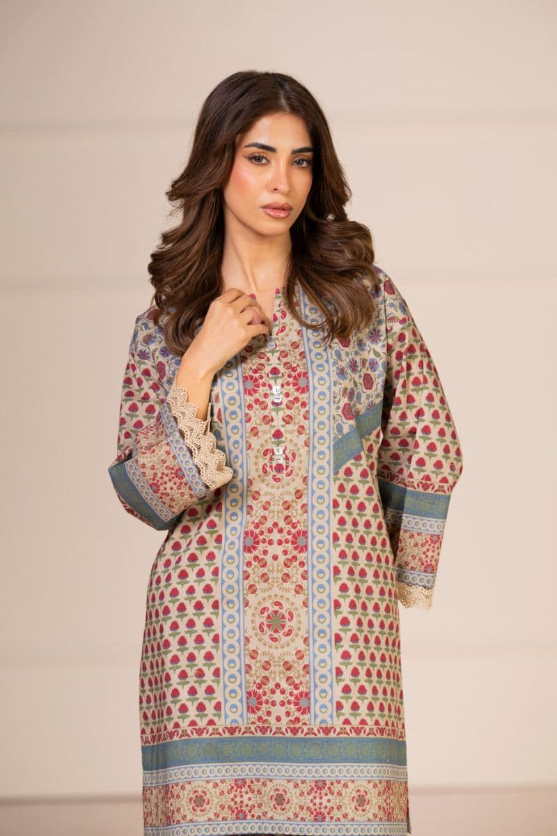 Beige Printed Lawn 2 Piece Unstitched Suit thumbnail