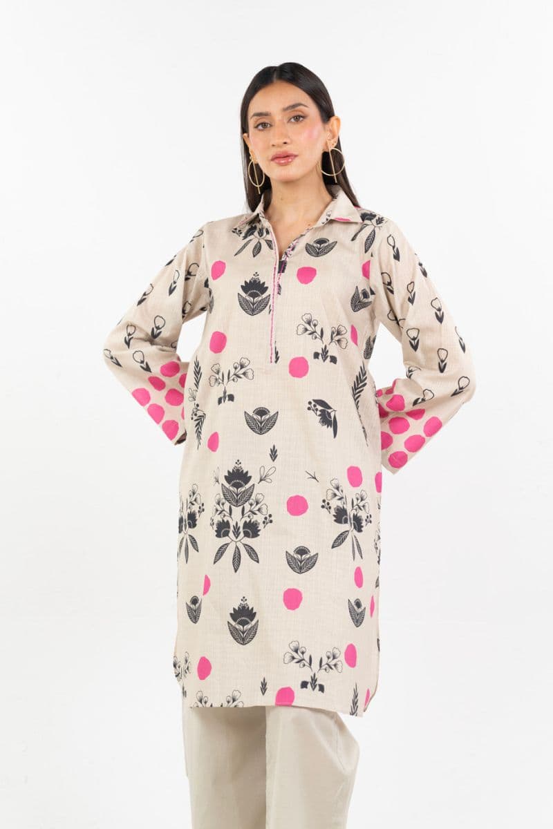Beige/Pink Printed 2 Piece Ready-to-Wear Shirt thumbnail