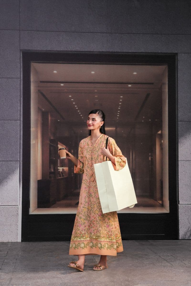 Peach Printed Poly Khaddar Ready-to-Wear Suit thumbnail