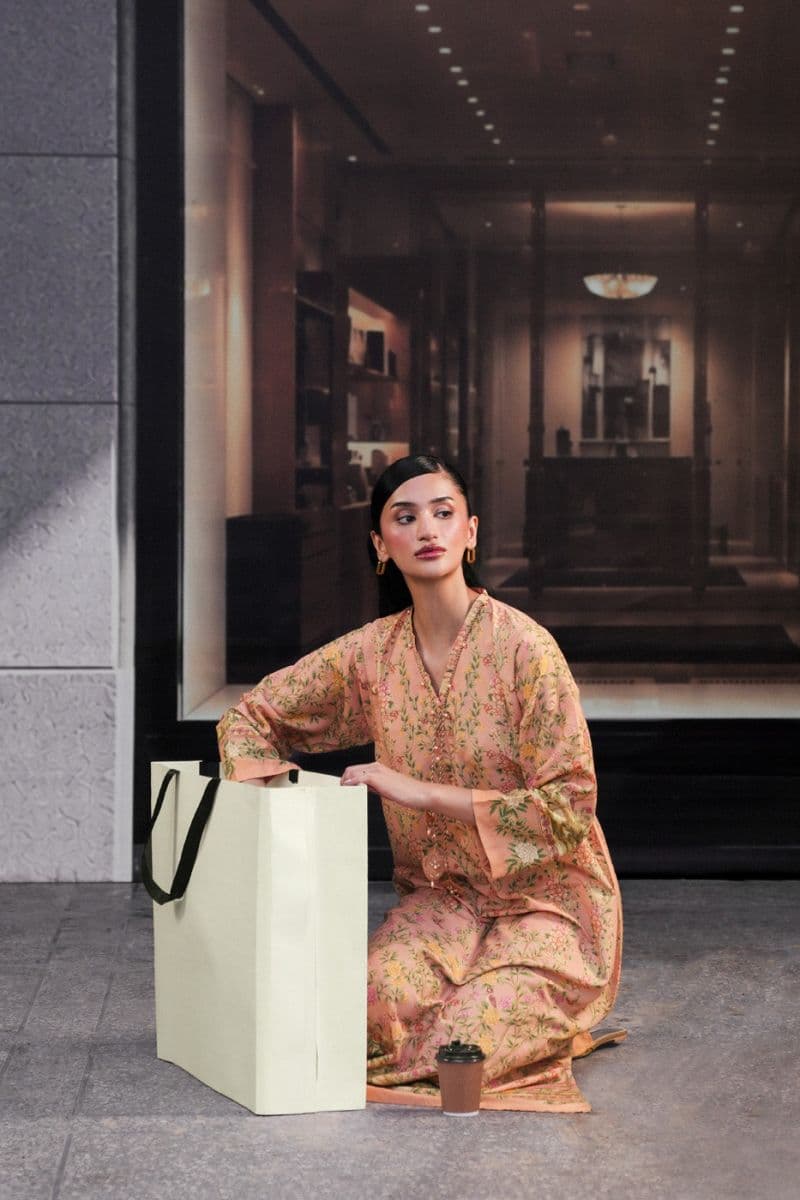 Peach Printed Poly Khaddar Ready-to-Wear Suit thumbnail