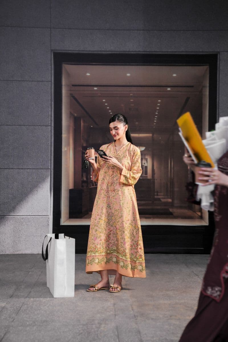 Peach Printed Poly Khaddar Ready-to-Wear Suit thumbnail