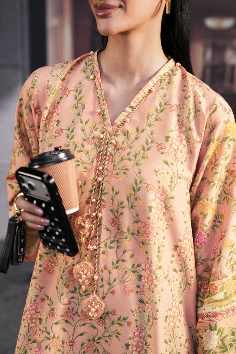 Peach Printed Poly Khaddar Ready-to-Wear Suit thumbnail